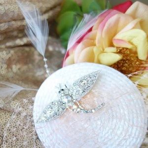 Dragonfly Bridal Fascinator w/ Veil & Feathers